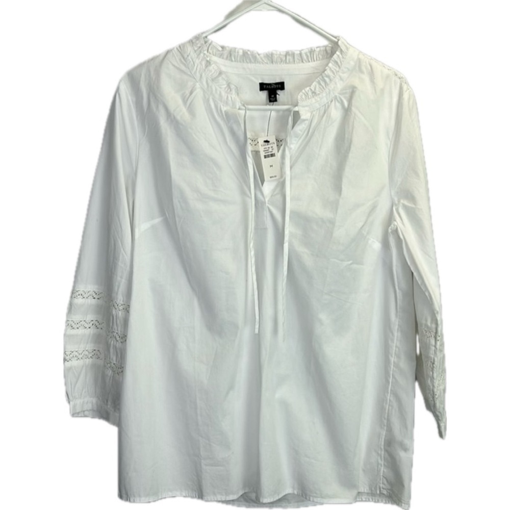 NWT Talbots Women’s White Long Sleeve Ruffle Collar Eyelet Trim Blouse S…